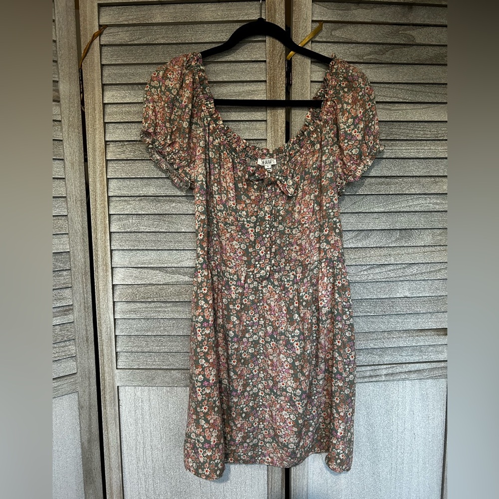 AUW Green Paisley Floral Print Short Sleeve Rayon Mini Dress Woman’s Size Large